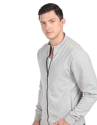 men light grey high neck full zip heathered sweatshirt