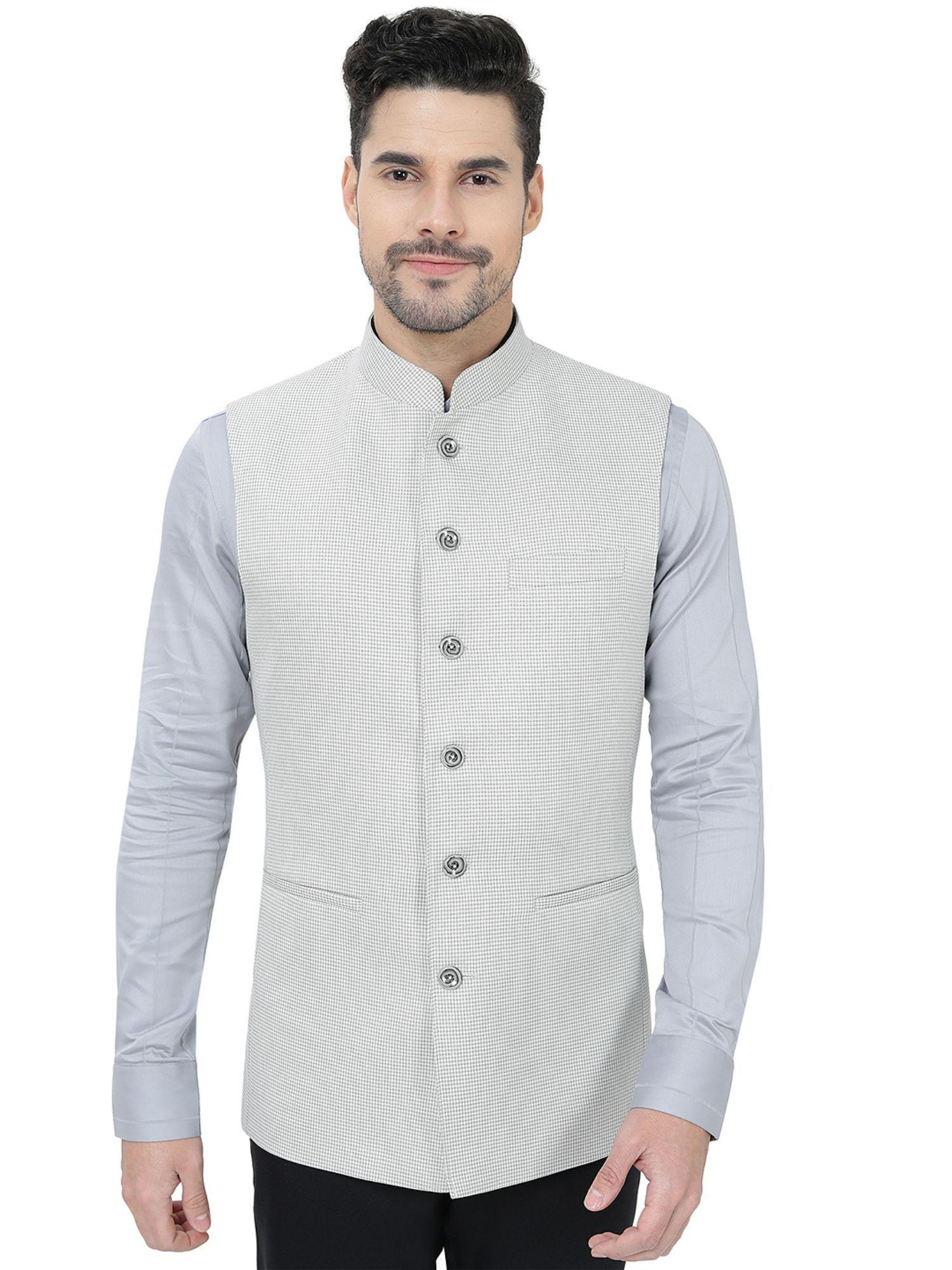 men light grey regular fit bandhgala jacket