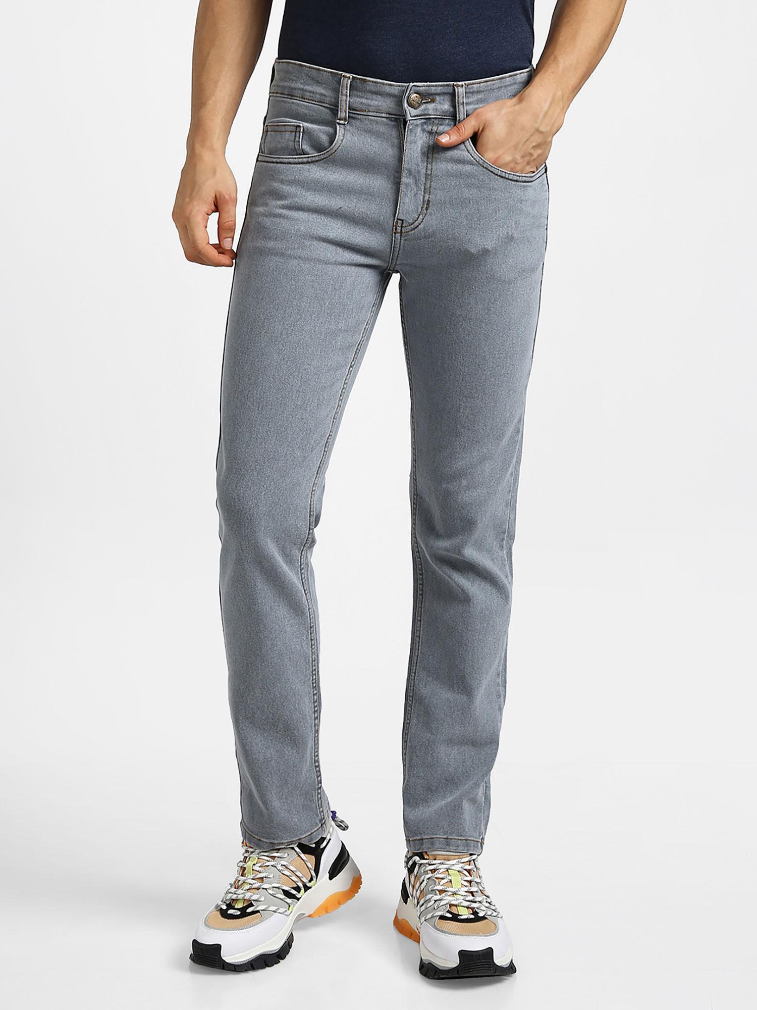 men light grey regular fit washed jeans stretchable