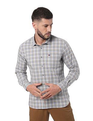 men light grey slim fit check casual shirt