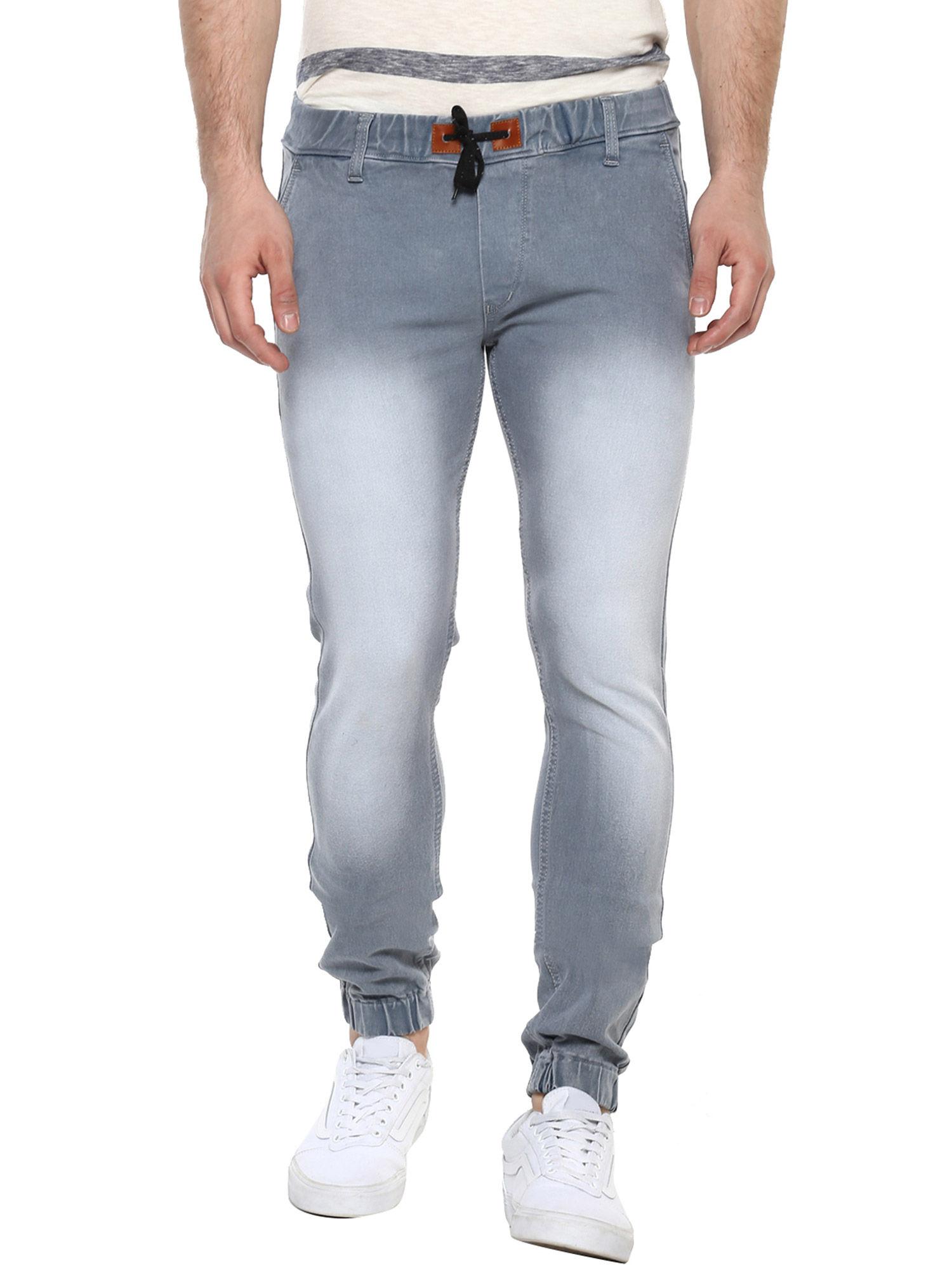 men light grey slim fit stretch jogger jeans