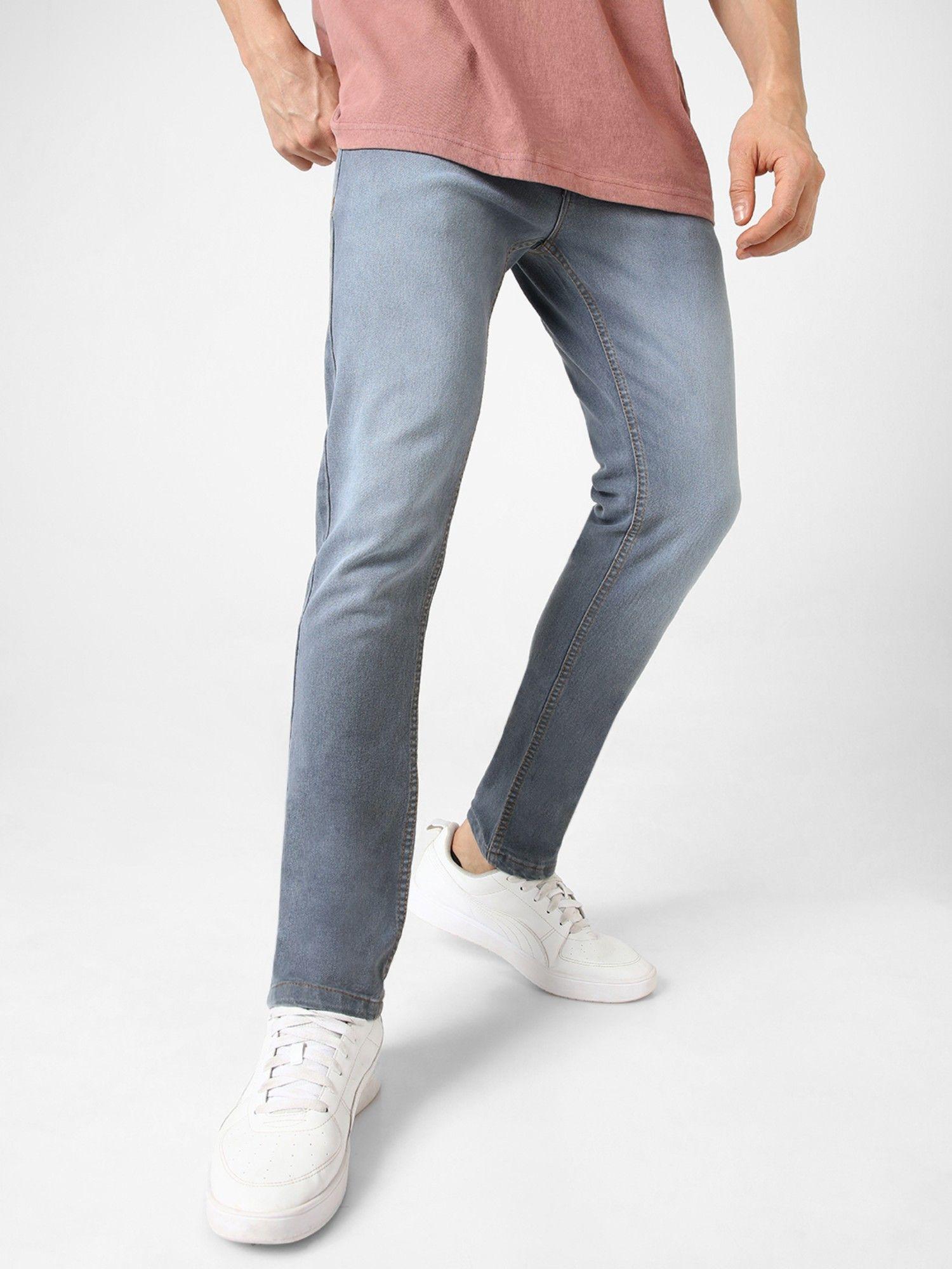 men light grey slim fit washed jeans stretchable