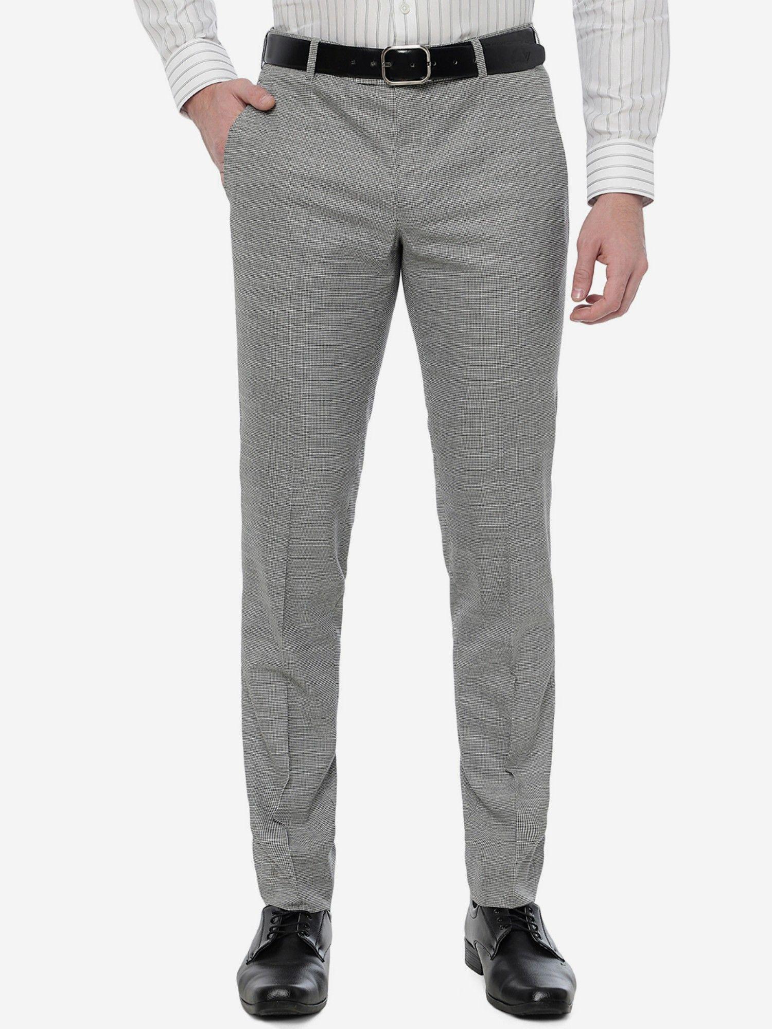 men light grey textured super slim fit formal trouser