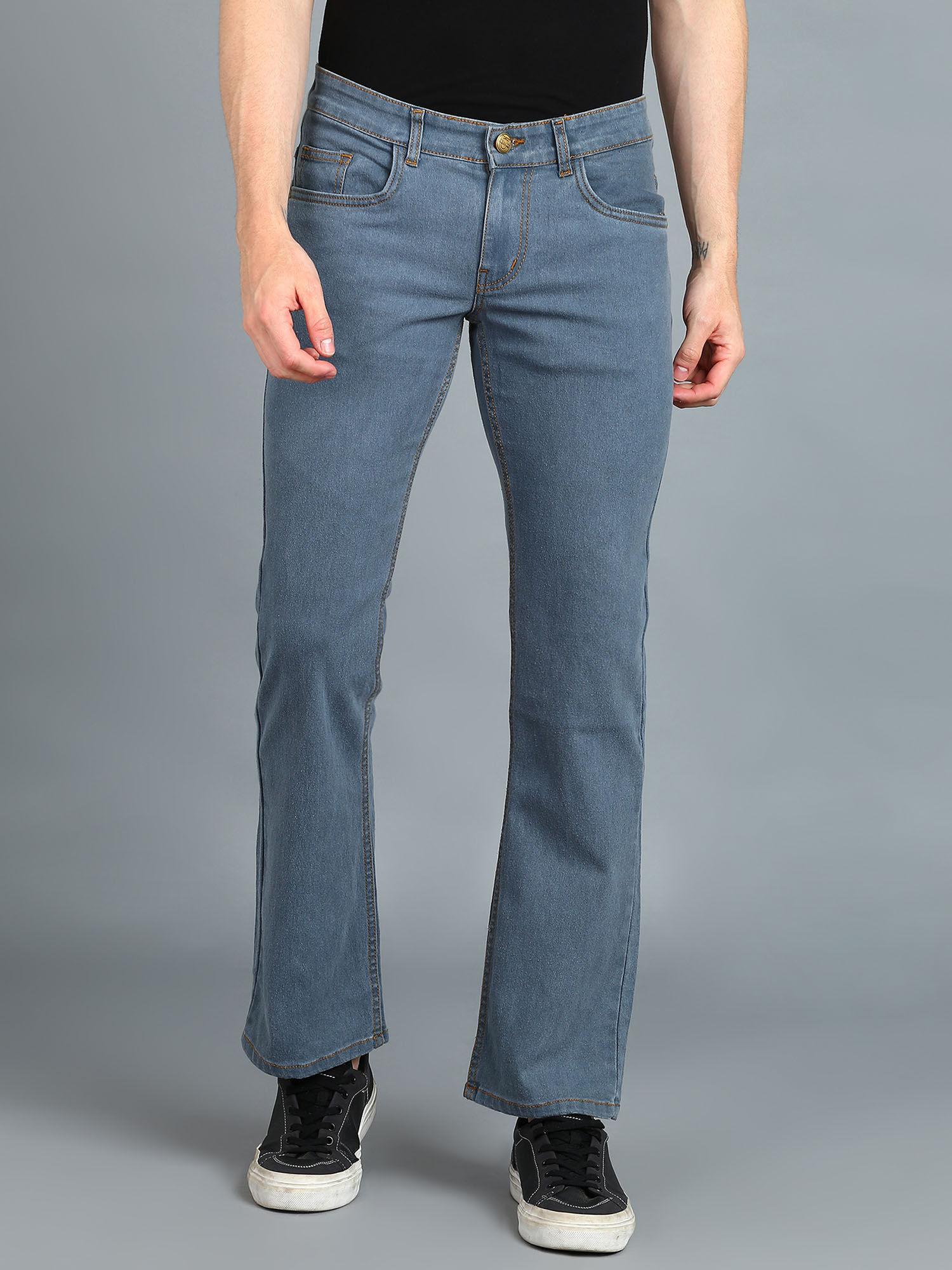 men light grey washed bootcut jeans stretchable