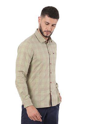 men light olive slim fit check casual shirt