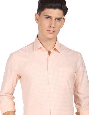 men light orange micro check manhattan slim fit formal shirt