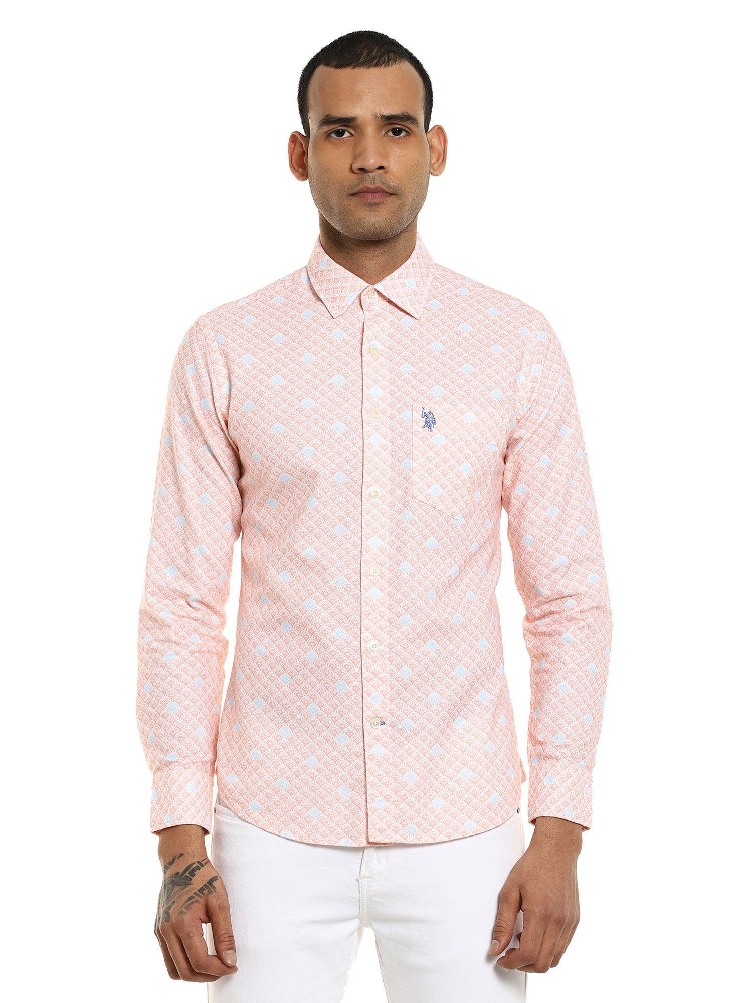 men light orange spread collar cotton casual shirt