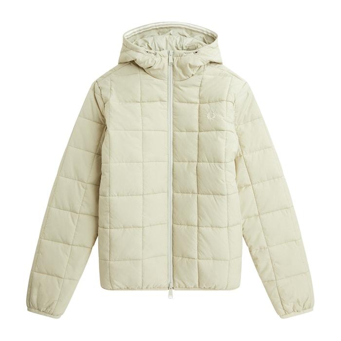 men light-oyster square-quilted hooded jacket
