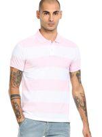 men light pink and white cotton striped polo t-shirt
