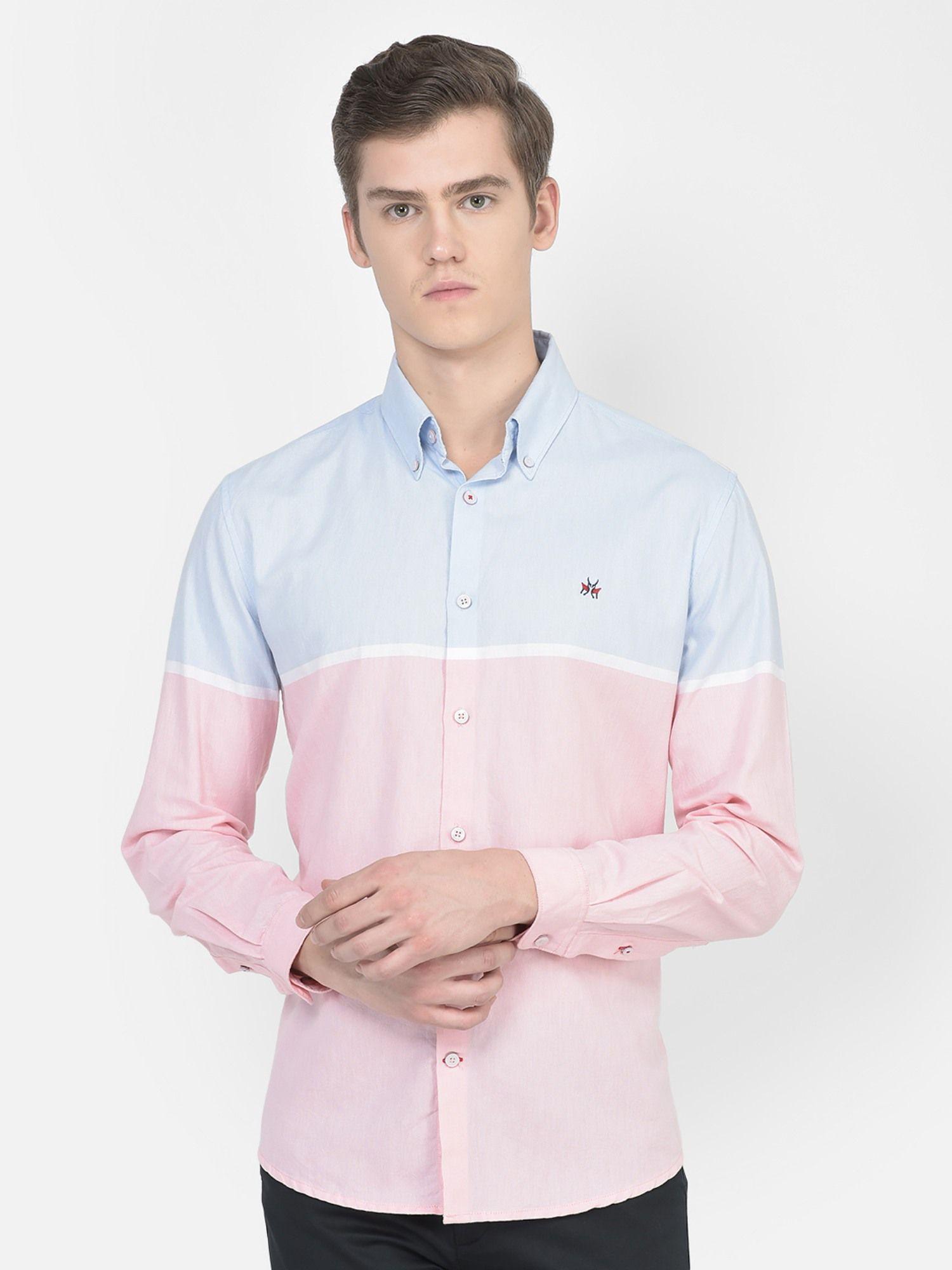 men light pink colour blocked shirt