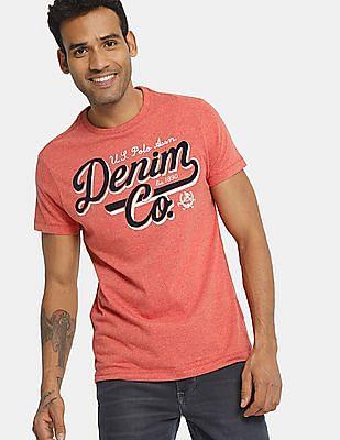 men light red brand print speckled knit t-shirt