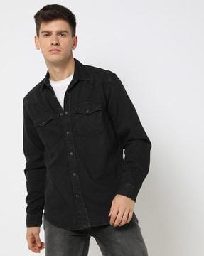 men light-wash regular fit shirt