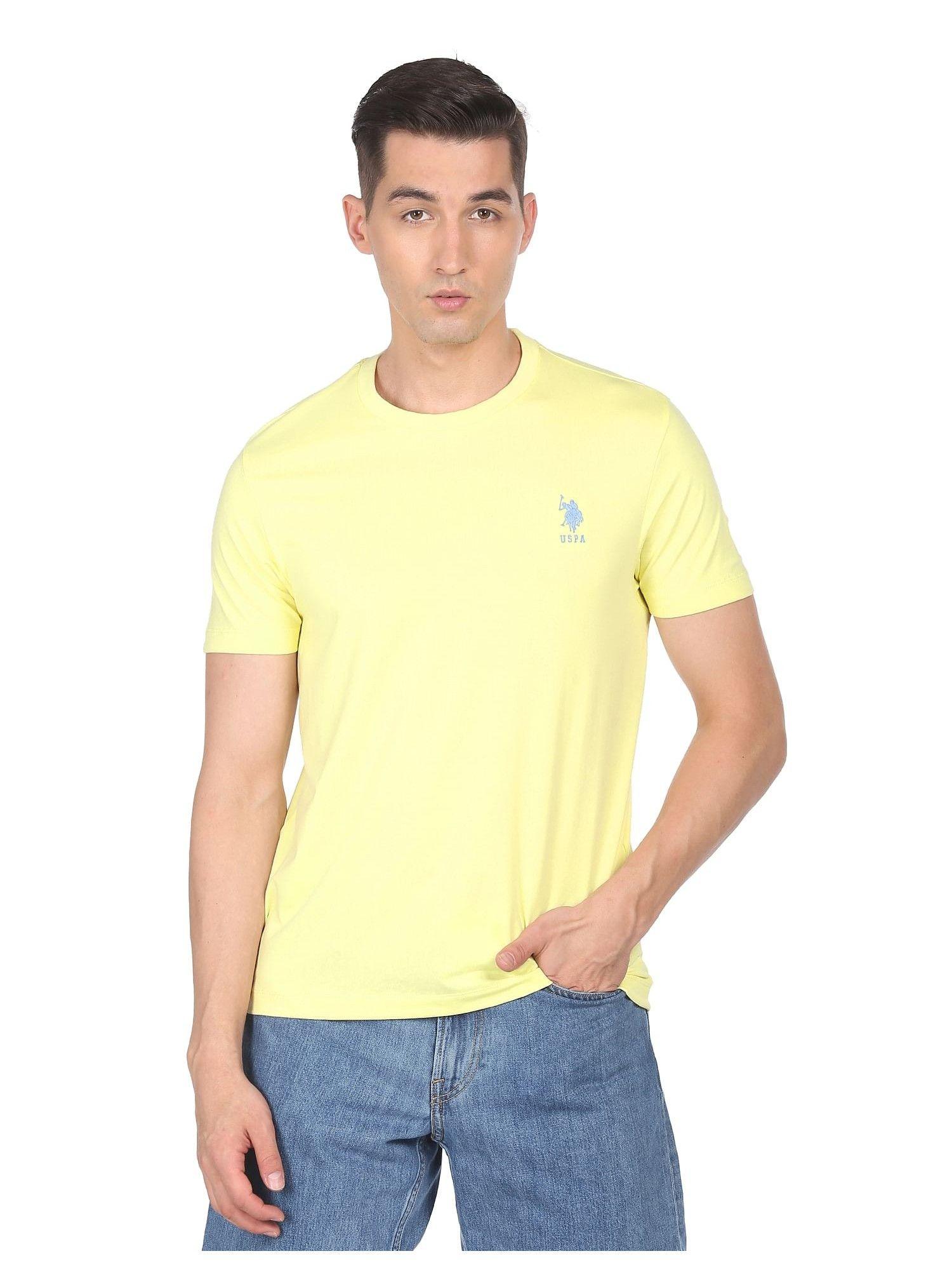 men light yellow crew neck solid t-shirt