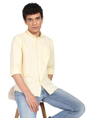 men light yellow vertical stripe cotton casual shirt