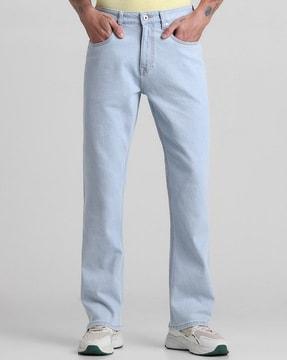 men lightly washed bootcut jeans