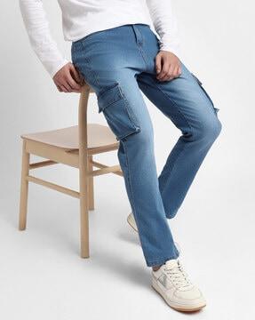 men lightly washed cargo straight jeans