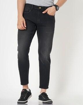 men lightly washed cropped fit jeans