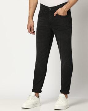 men lightly washed cropped fit jeans
