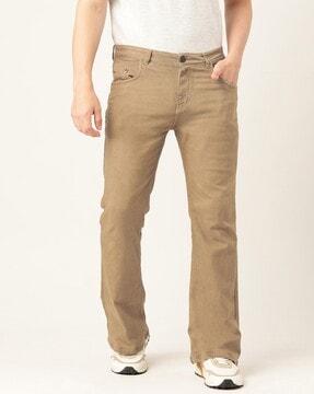 men lightly washed flared jeans