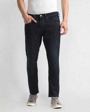 men lightly washed henry tapered cropped fit jeans