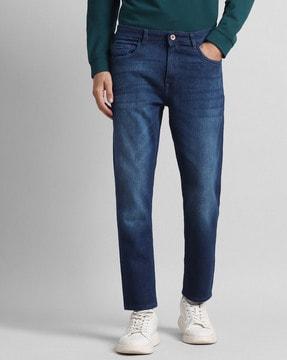 men lightly washed regular fit jeans