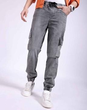 men lightly washed regular fit jogger jeans