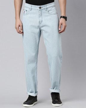 men lightly washed relaxed fit jeans