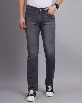 men lightly-washed relaxed fit jeans