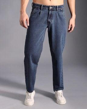 men lightly washed relaxed fit jeans