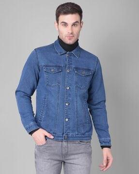 men lightly washed slim fit denim jacket