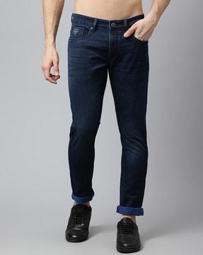 men lightly washed slim fit jeans