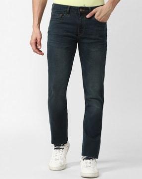 men lightly washed slim fit jeans