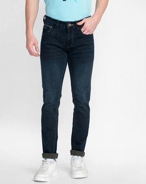 men lightly washed slim fit jeans