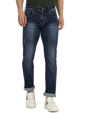 men lightly washed slim fit jeans