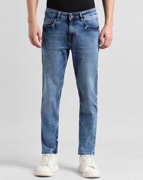 men lightly washed slim fit jeans