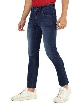men lightly washed slim fit jeans
