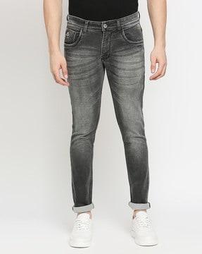 men lightly washed slim fit jeans