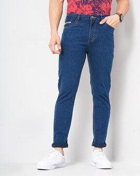 men lightly washed slim fit jeans