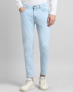 men lightly washed slim fit jeans