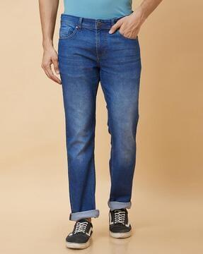 men lightly washed slim fit jeans
