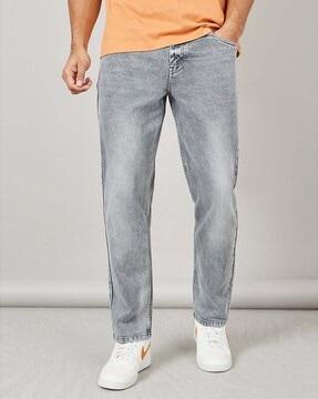 men lightly-washed slim fit jeans