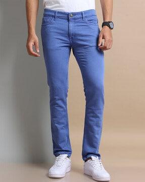 men lightly washed slim fit jeans