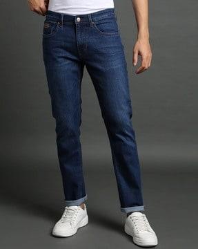 men lightly washed slim fit jeans