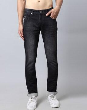 men lightly washed straight fit jeans