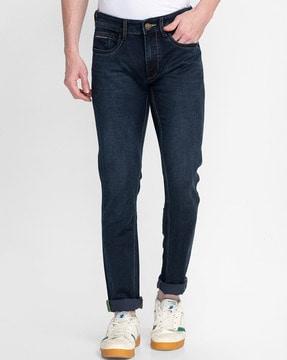 men lightly washed straight fit jeans