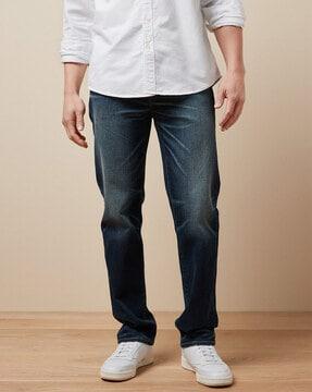 men lightly washed straight fit jeans