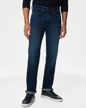 men lightly washed straight fit jeans