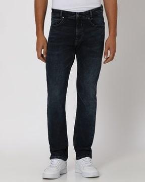 men lightly washed straight fit jeans