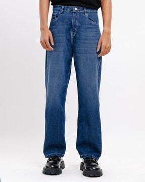 men lightly washed straight fit jeans