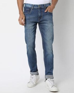 men lightly washed straight fit jeans